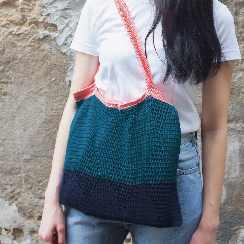 Crochet Graphic Tote Bag | Peach Strap - Handbags & Totes - Other Materials Multicolor