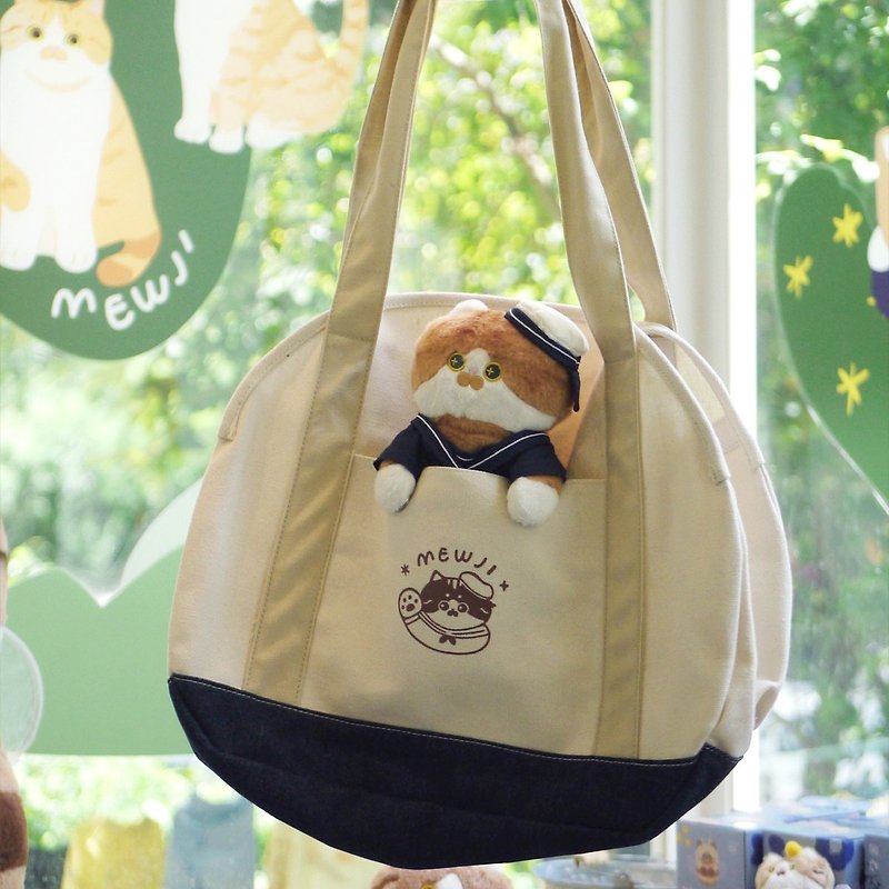 MEWJI Miaoji Original Cat Japanese College Style Canvas Sailor Magnetic Buckle Doll Large Capacity Bag Shoulder Bag - กระเป๋าแมสเซนเจอร์ - ไฟเบอร์อื่นๆ 