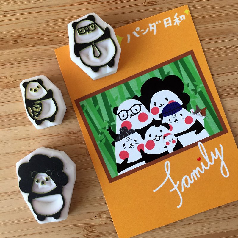 Handmade JX Panda Day and Mini Seal Set [Panda Love Mom and Dad] - Stamps & Stamp Pads - Rubber White