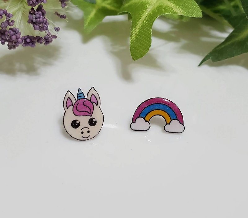 Plastic Earrings & Clip-ons Multicolor - Rainbow and Unicorn Asymmetric Earrings Clip-On- Children's Fun Collection