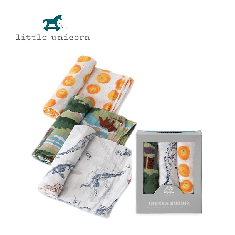 Little Unicorn cotton gauze towel trio of classic Jurassic - Other - Cotton & Hemp Blue