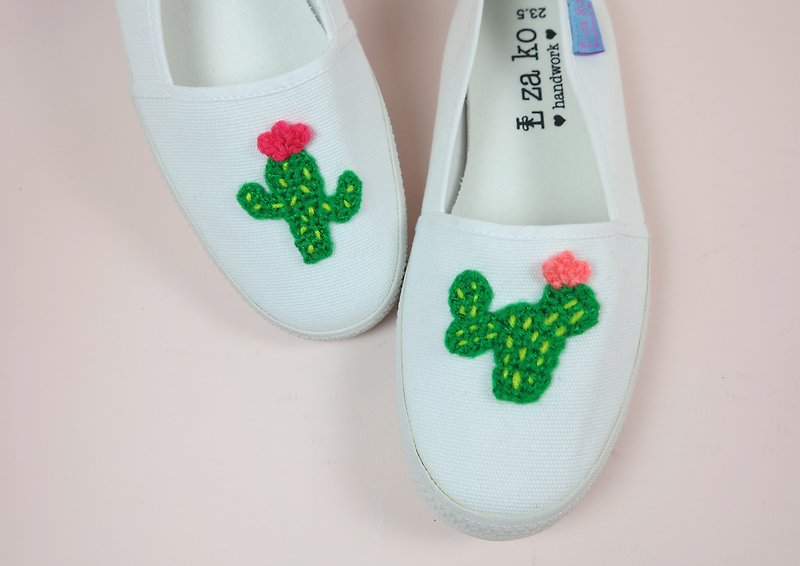 White cotton canvas hand made shoes passionate cactus models without weaving - Women's Casual Shoes - Cotton & Hemp Green