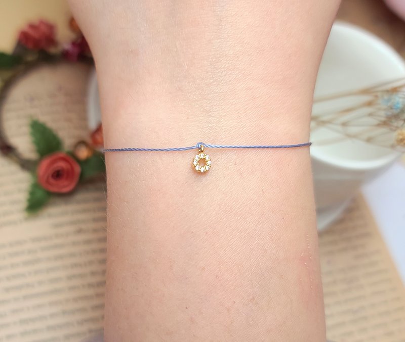 超小 鍍金 圓圈鑽 甜甜圈 白鑽 紅線 手鍊 迷你 單鑽 氣質 閨蜜 - 手鍊/手環 - 其他材質 藍色