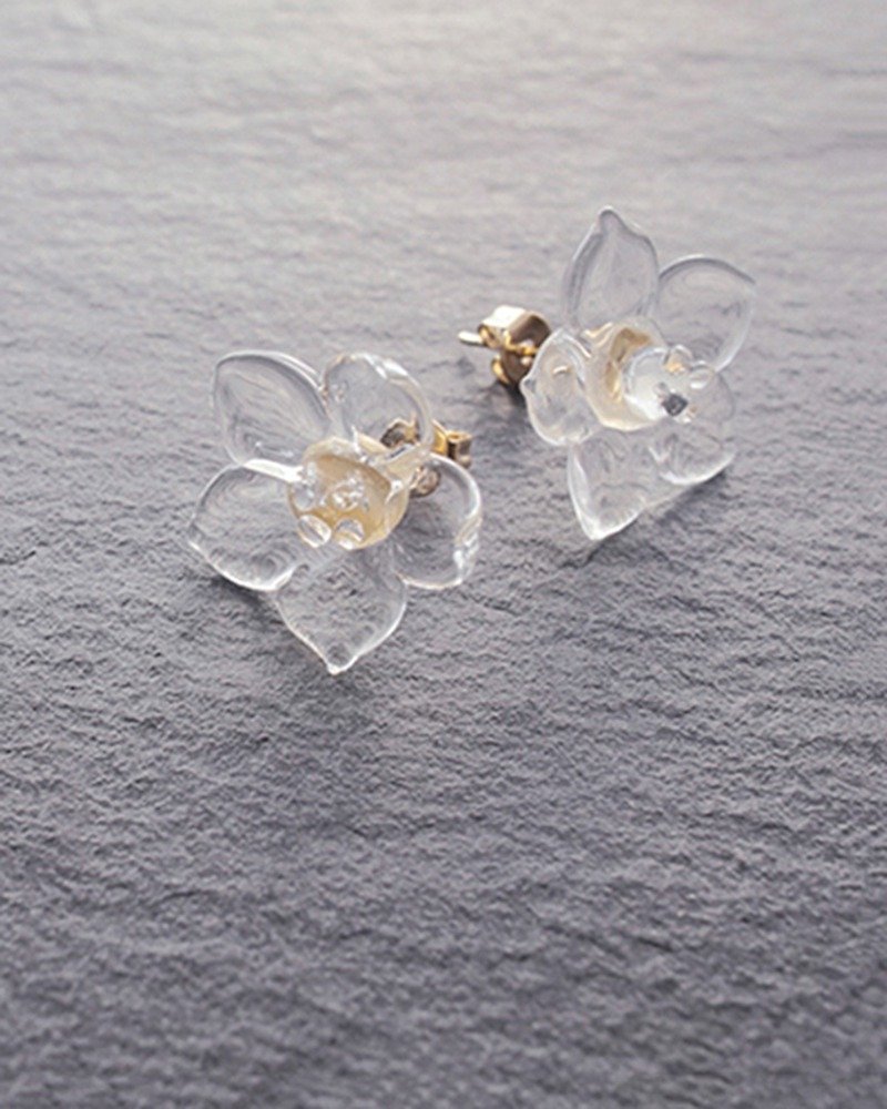 Hario handmade glass earrings - Bloom (HAP-F-004) - ต่างหู - แก้ว สีใส
