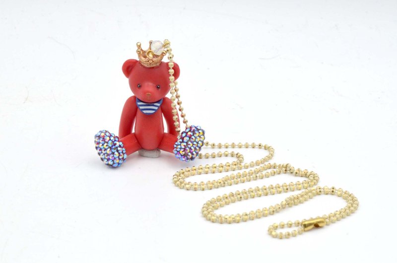 TIMBEE LO 紅色活動皇冠小熊頸鍊 綴上施華洛水晶腳子 全手工製作 - 耳環/耳夾/耳骨夾 - 其他材質 紅色