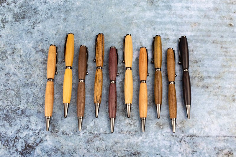 Wooden handmade rotary ball pen with laser engraving customized wooden pen [Seven Series Iron Gray] - Ballpoint & Gel Pens - Wood Multicolor