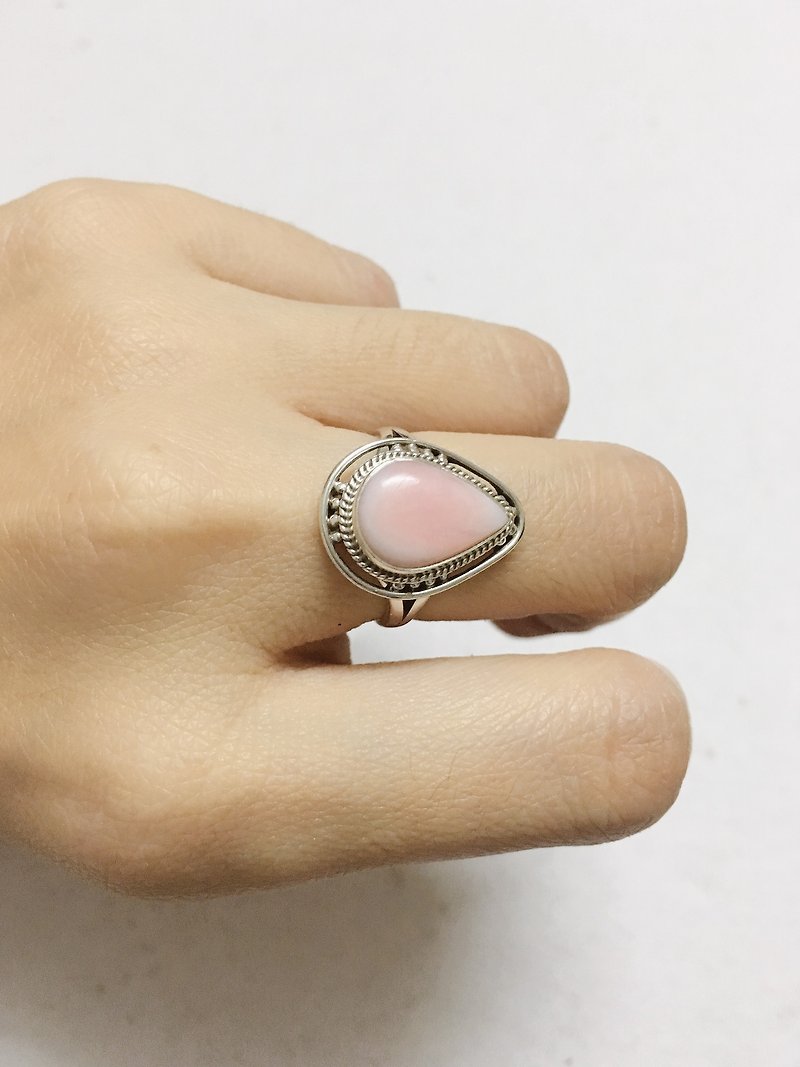 粉紅蛋白石 戒指 戒指 尼泊爾 手工製 925純銀 - 戒指 - 半寶石 