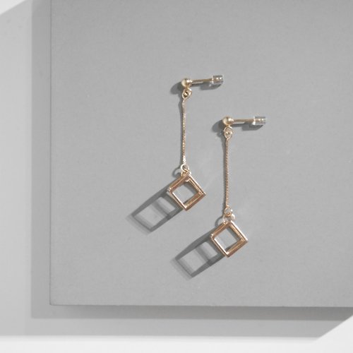 The Layers 18K玫瑰包金 3D簡約立方體吊咀有鍊耳環 情人節紀念禮物 可轉耳夾