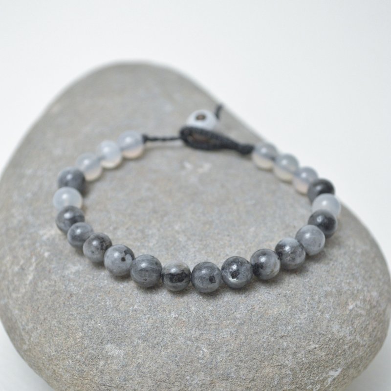 編繩系列- 黑色麻線‧挪威長石‧玉髓‧天眼瑪瑙‧麻繩編織手環 - 手鍊/手環 - 棉．麻 多色