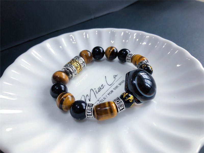 【售出】招財 擋煞 保平安 天眼 天珠 虎眼 天然石 客製化 男款手 - 手鍊/手環 - 水晶 黃色