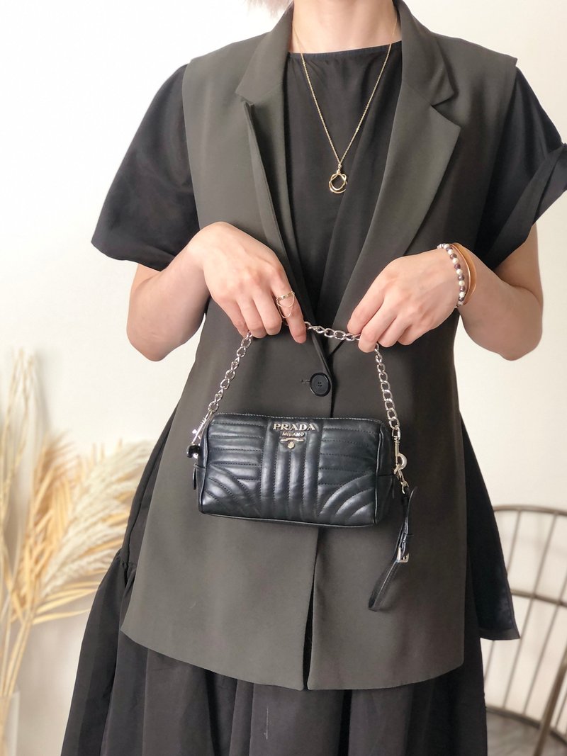 【 日本直送　名牌中古包 】PRADA プラダ ハンドバッグ ブラック ロゴ レザー ダイアグラム ミニバッグ vintage ヴィンテージ mwu5nu - 手提包/手提袋 - 真皮 黑色