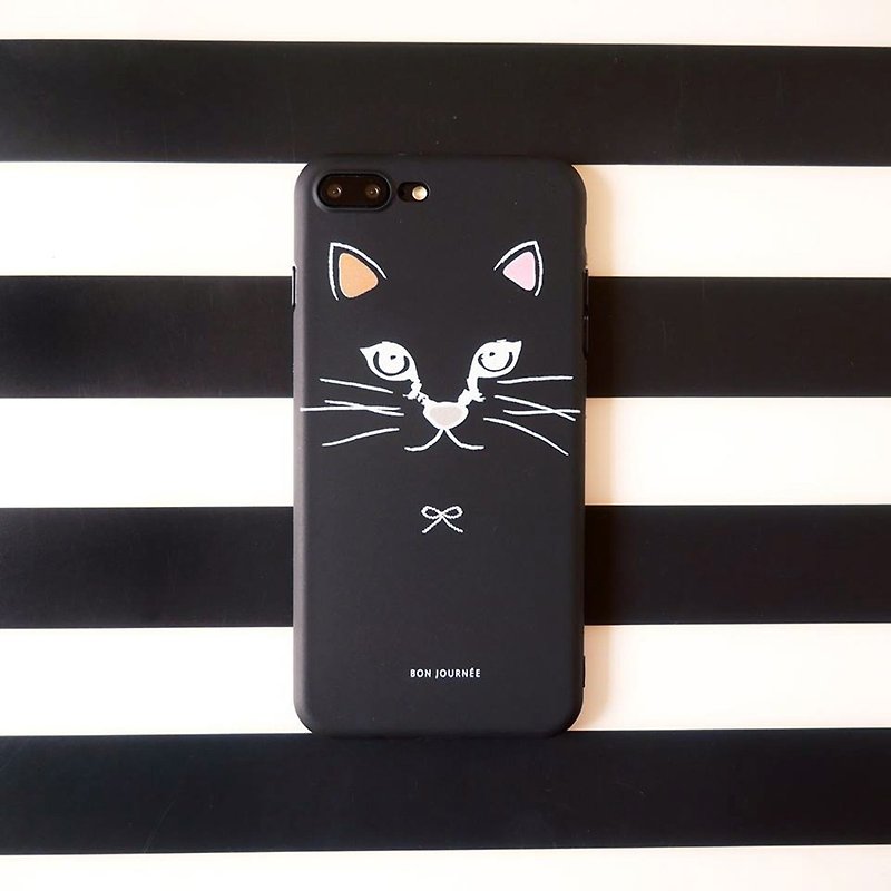 Black meow phone shell - เคส/ซองมือถือ - ซิลิคอน สีดำ