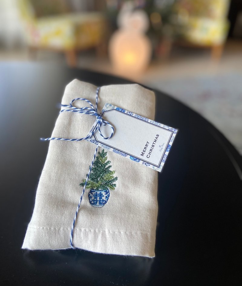 Christmas Tree Embroidered Towel - Towels - Cotton & Hemp 