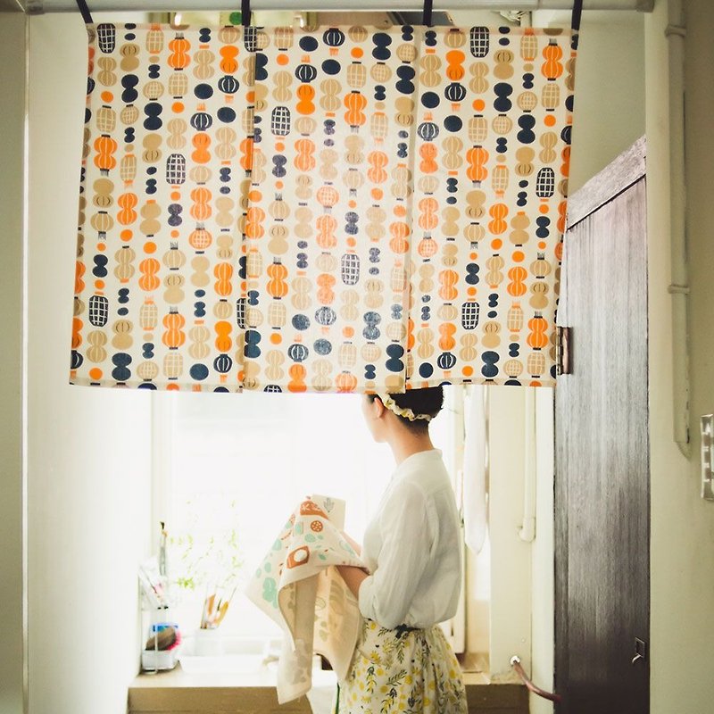3 Pieces Door Curtain / Milly Collection / Paper Lantern / Orange & Blue - Items for Display - Cotton & Hemp Orange