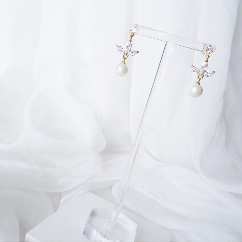 新娘耳環 新娘耳夾 生日禮物 優雅 耳環 耳夾 客製化 定制 - 耳環/耳夾/耳骨夾 - 其他金屬 白色