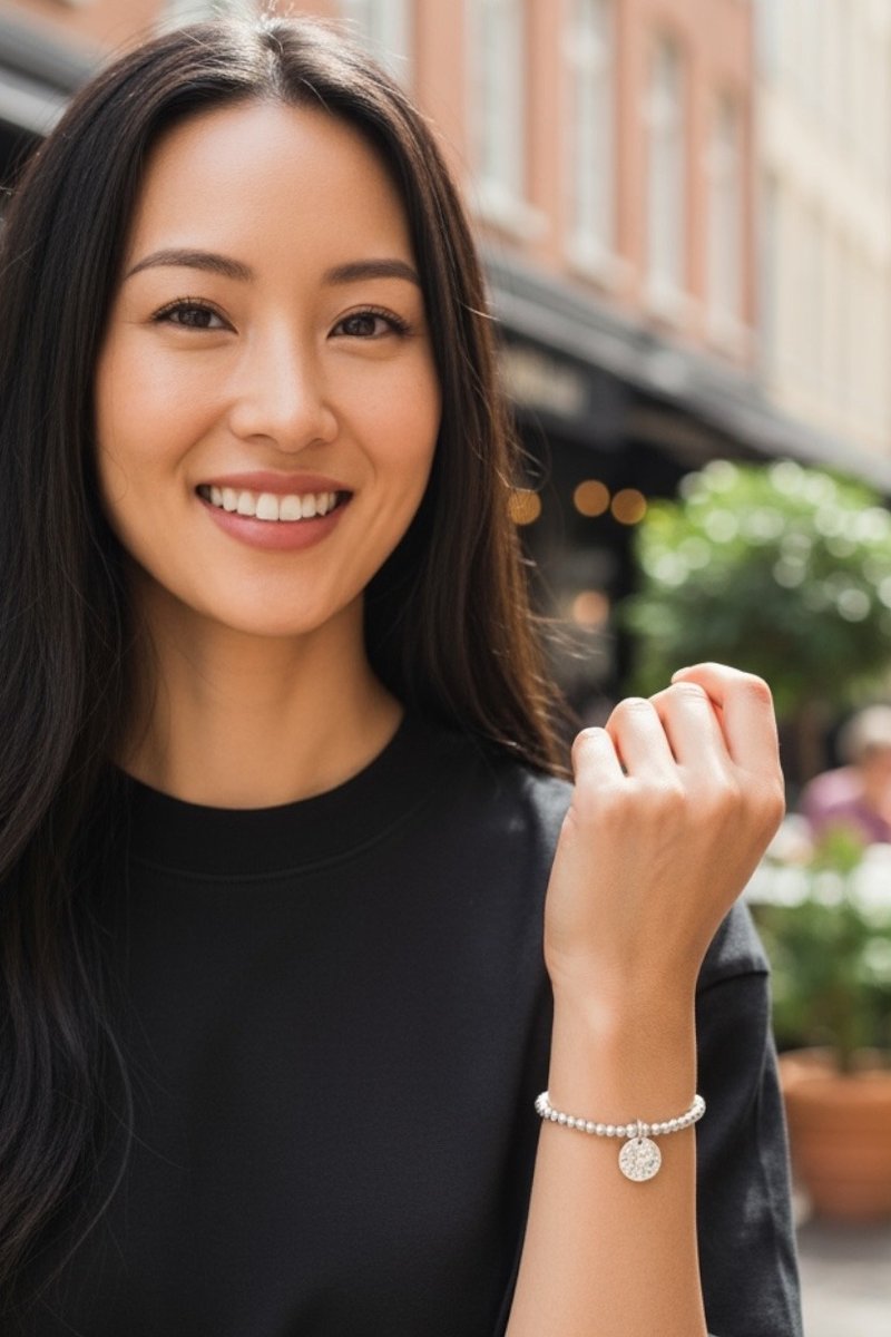 Silver 925 Rhombus with Circle Pendent Bracelet - Bracelets - Sterling Silver White
