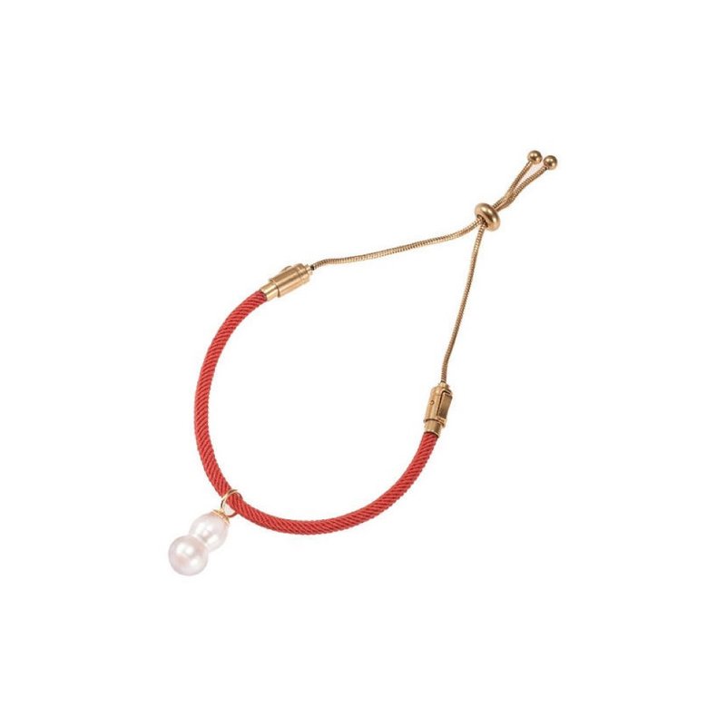 SALTY PUMPKIN Natural 8-shaped Pearl Red String Gold Whiskers Bracelet - Bracelets - Pearl White