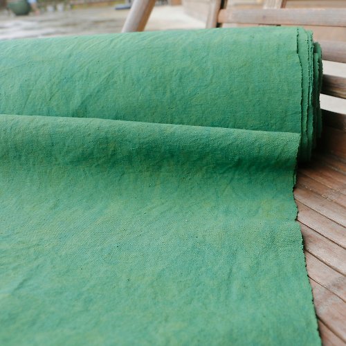 倚山人 手工織布侗布植物草木染綠色純棉土布粗布diy服裝厚面料寬幅40cm