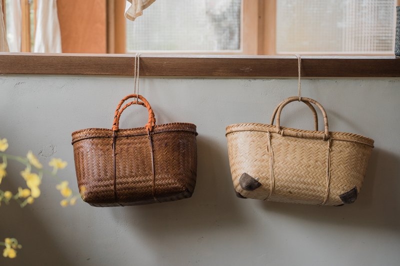 //Hand-woven smoked bamboo basket//Colorful plant-dyed hand-woven fabrics in three colors - กล่องเก็บของ - ไม้ไผ่ หลากหลายสี