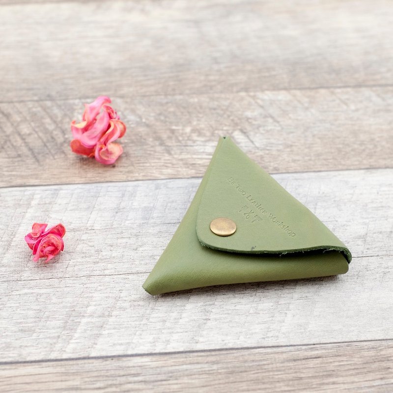 零錢包 零錢袋 三角型 一片式 可拆 真皮 置物 抹茶綠 頭層牛皮 - 散紙包 - 真皮 綠色