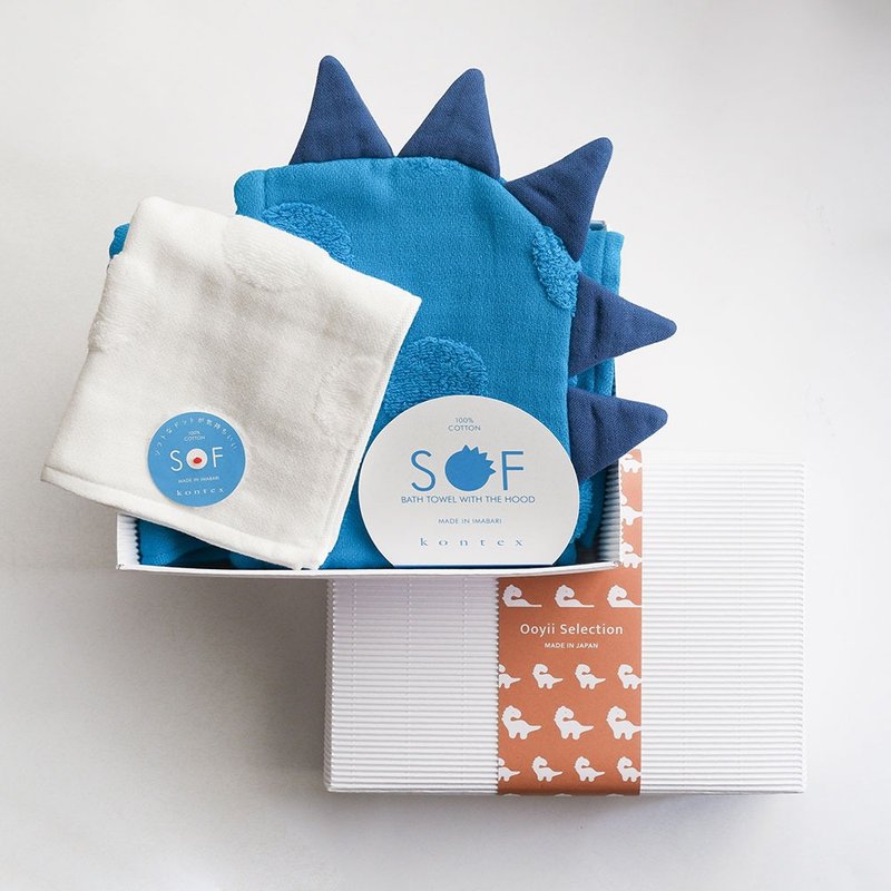 【kontex】Japanese Imabari SOF series hooded bath towel/towel gift box-Dinosaur style (with carrying bag) - ของขวัญวันครบรอบ - ผ้าฝ้าย/ผ้าลินิน หลากหลายสี