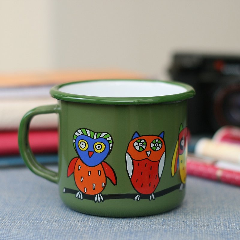 Smaltum Prague enamel cup to stay owl _ dark green (350ml) (FDN000369) - แก้วมัค/แก้วกาแฟ - วัตถุเคลือบ สีเขียว