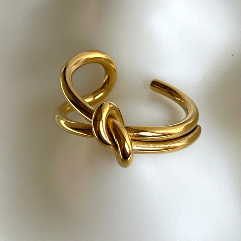 ミニマリストknot 結び目 リング 指輪 / 金属アレルギー対応 戒指　防過敏 - 戒指 - 不鏽鋼 金色