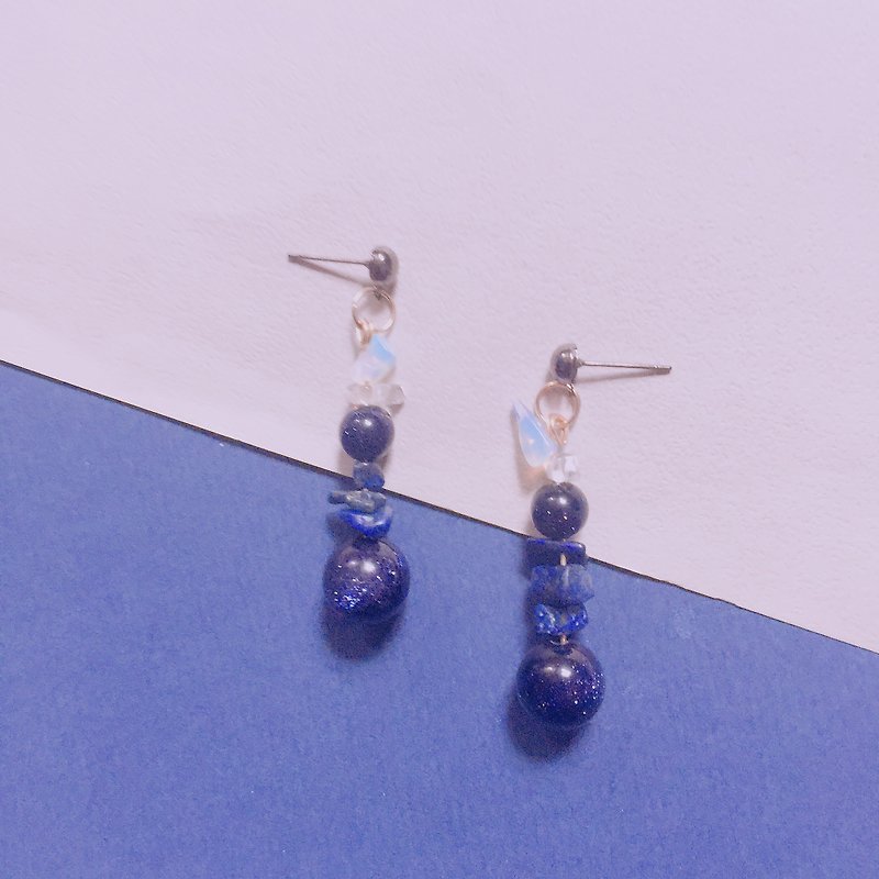 Blue sand crystal hanging earrings - Earrings & Clip-ons - Stone Blue