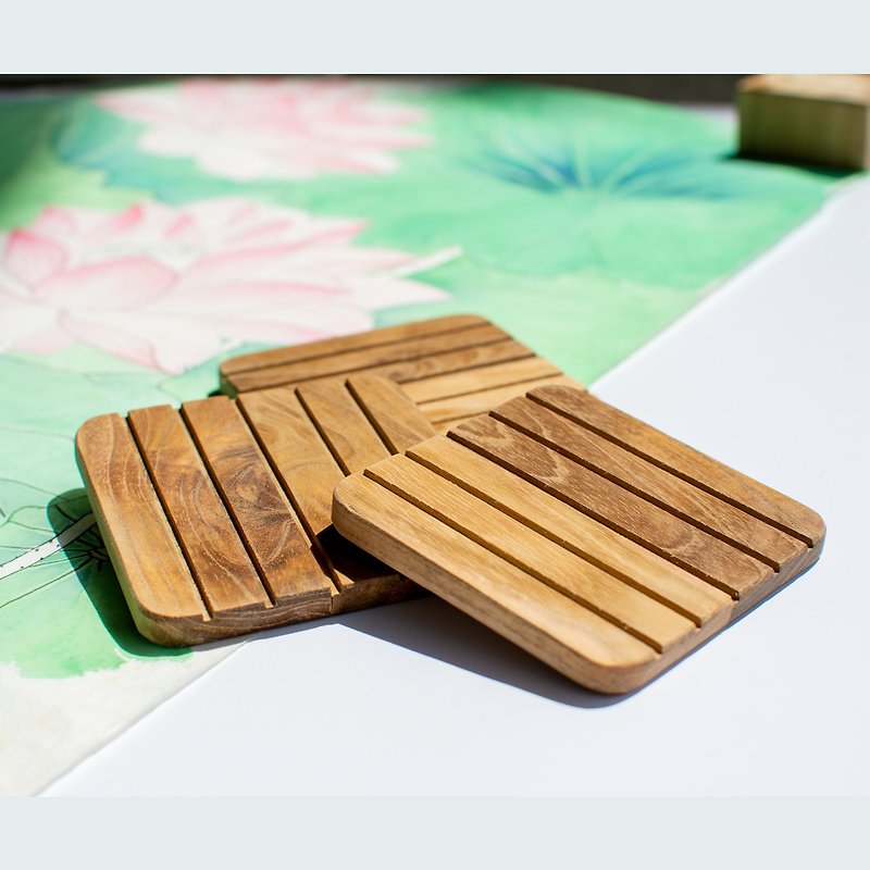 Natural teak coaster set/log/low formaldehyde - Coasters - Wood Brown