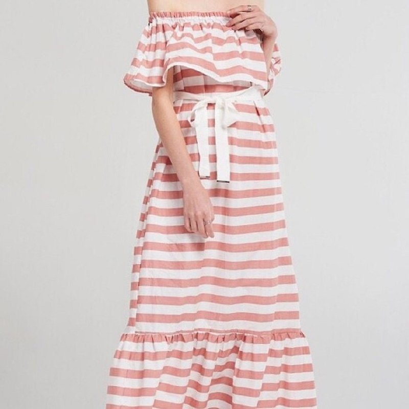 SUMMER DRESS / Peach Stripe - One Piece Dresses - Other Materials 