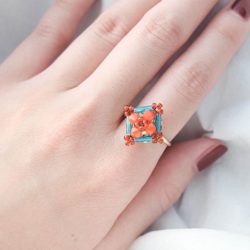 Red Vintage Tile Ring - แหวนทั่วไป - ทองแดงทองเหลือง สีแดง