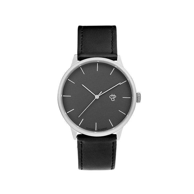 Chpo Brand 瑞典品牌 - Khorshid系列 銀灰錶盤黑皮革 手錶 - 男裝錶/中性錶 - 人造皮革 灰色