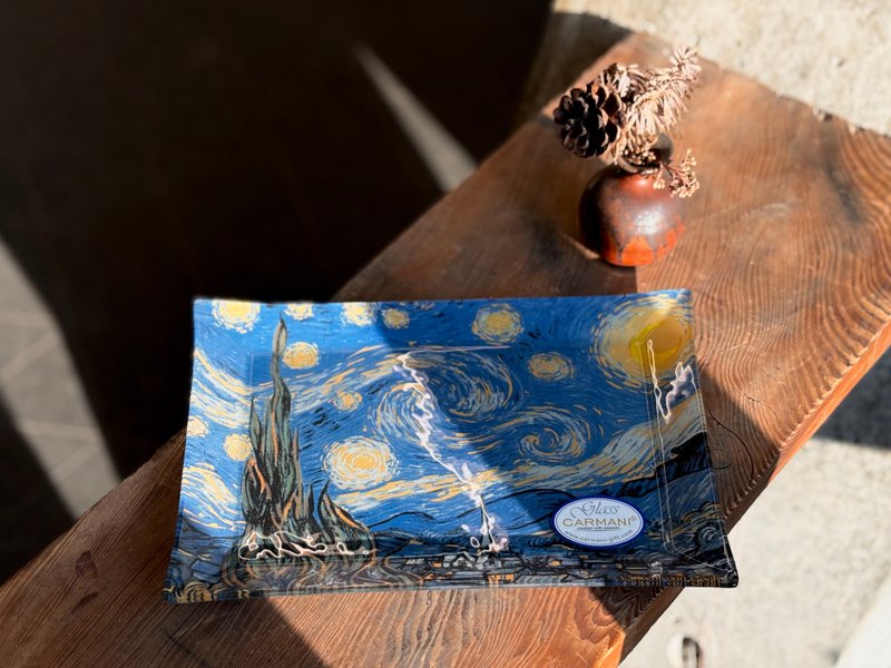 Carmani Van Gogh Starry Night Artist Series Glass Platter - จานและถาด - แก้ว สีน้ำเงิน