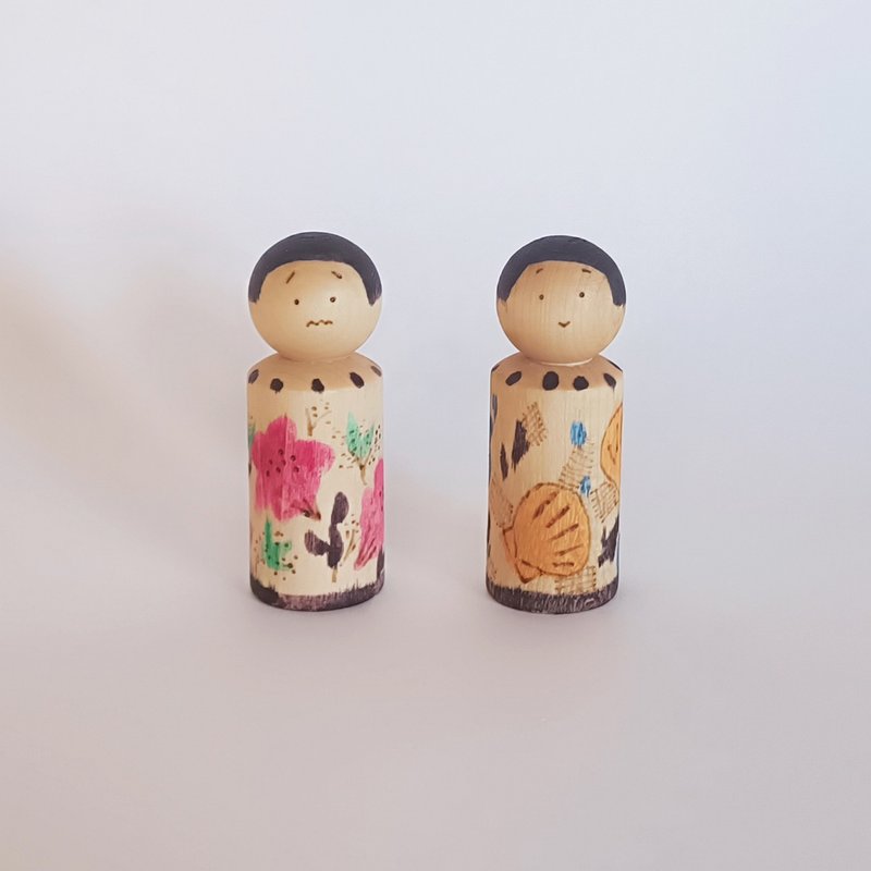 きせかえこけし　春夏　２体セット - 玩偶/公仔 - 木頭 咖啡色
