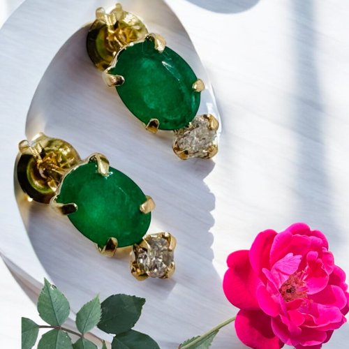 Hee jewelry合一輕珠寶 晨露翡翠 18K金祖母綠鑽石耳環