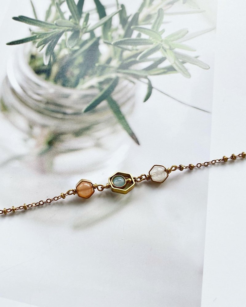 | Ease Fast Shipping | Bronze bracelet | Moonstone | Stone| Aquamarine - Bracelets - Copper & Brass 