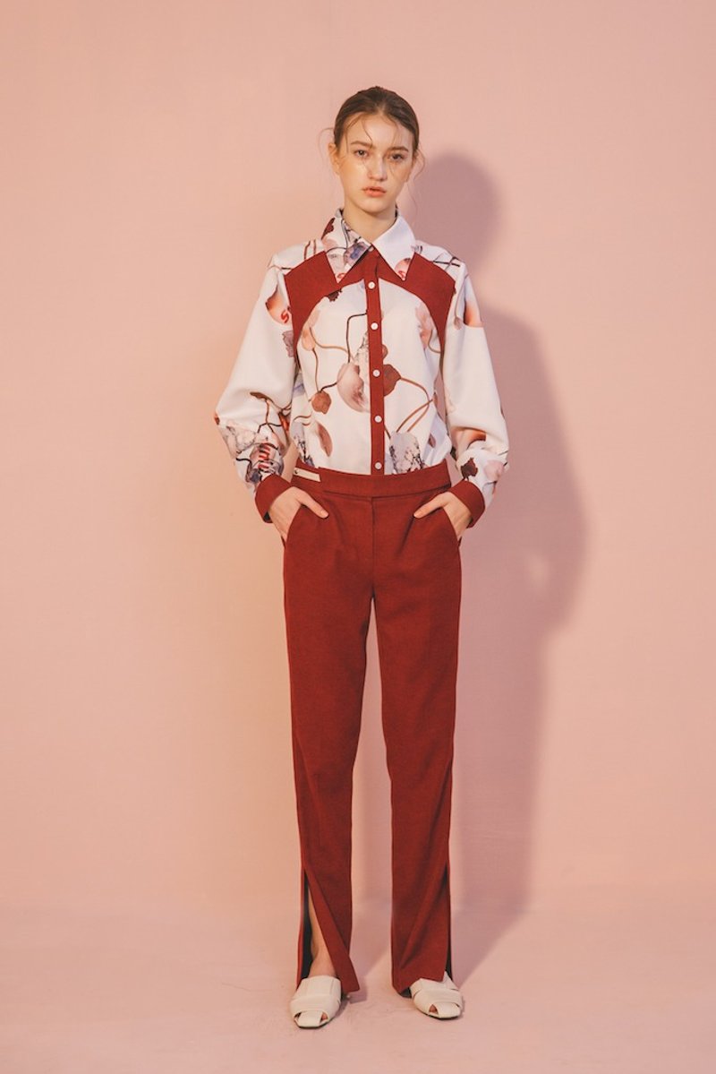 Burgundy Slit Trousers - กางเกงขายาว - ไฟเบอร์อื่นๆ สีแดง