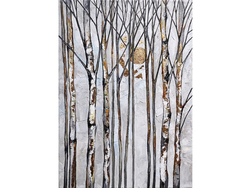 Birch Tree Painting Tree Original Art Oil Painting Forest Landscape Wall Art - โปสเตอร์ - วัสดุอื่นๆ สีเทา