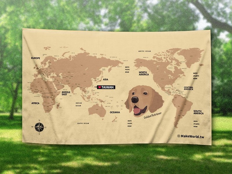 Make World map made sports bath towel (Golden Retriever) - Towels - Polyester 