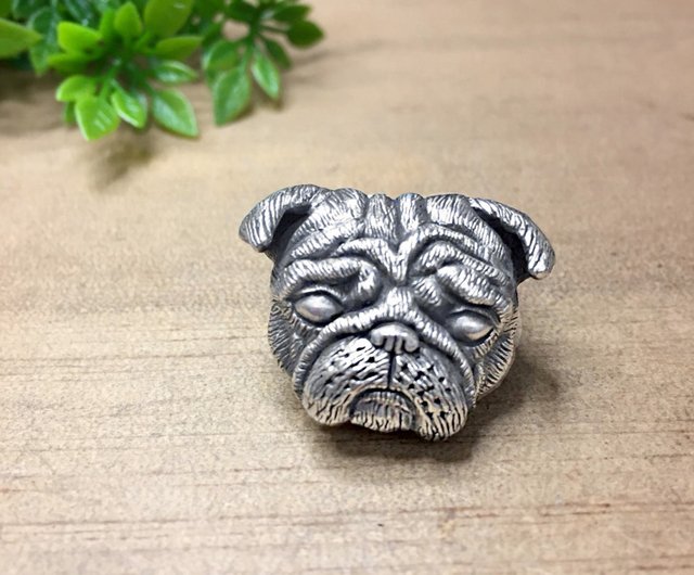 ぶさかわオッサン犬パグシルバーリング - ショップ 金霓工房シルバー