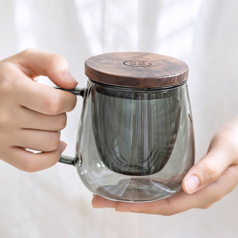 [Useless everyday] Elegant cyan/simple design/tea cup/heat-resistant glass cup/tea separation cup - ถ้วย - แก้ว สีเทา