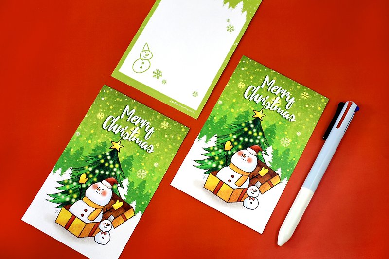 綠色聖誕 驚喜雪人~聖誕卡 - 卡片/明信片 - 紙 綠色