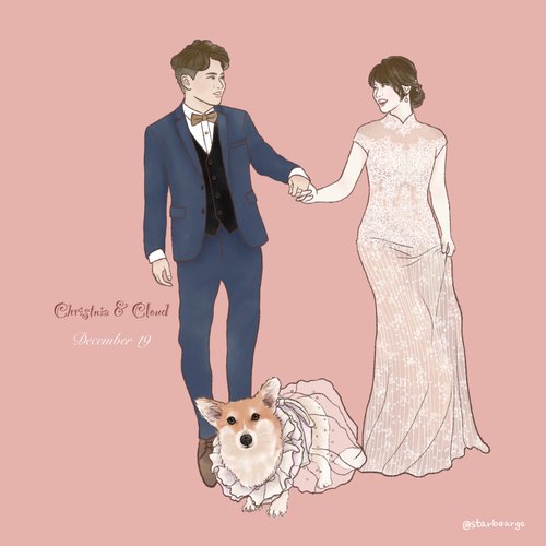熊星星設計/似顏繪 Star Bear 【結婚禮物】客製似顏繪/人像畫電子檔-手繪線感/加購喜帖