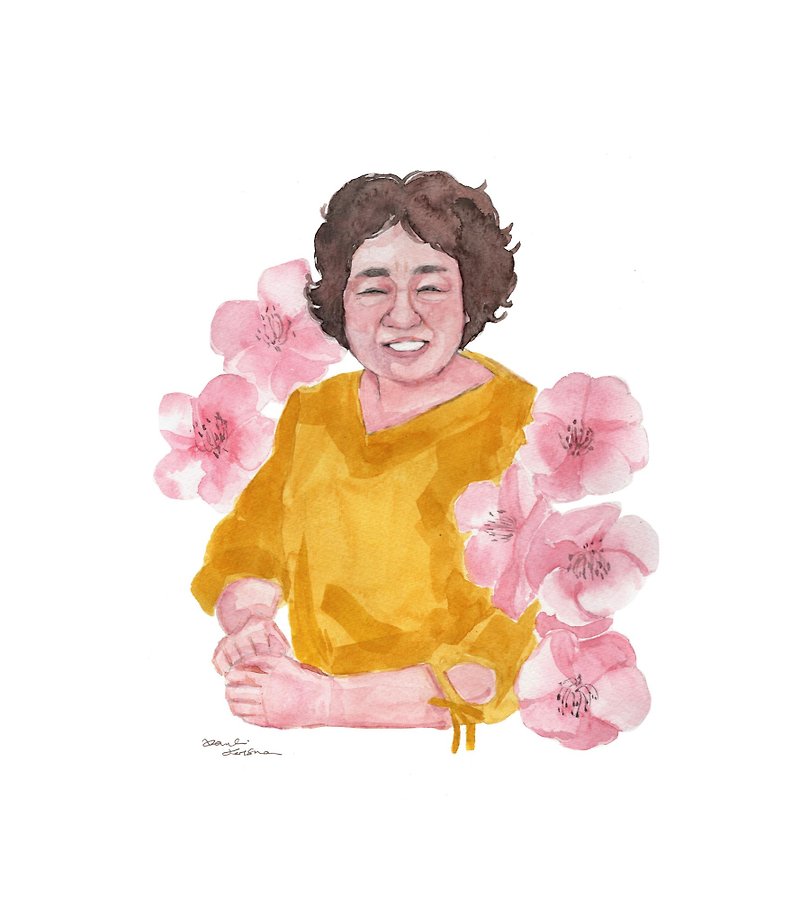 A watercolor painting dedicated to my mother with the language of flowers and a mother's day card. Mother's Day gift - Customized Portraits - Paper 