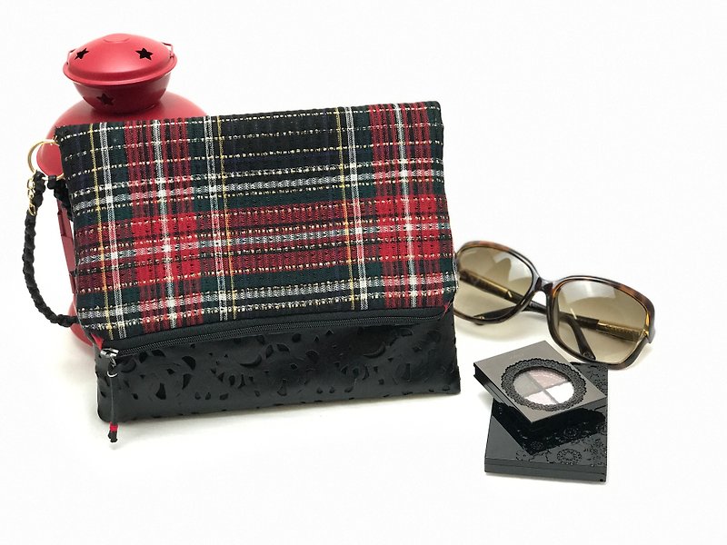 Clutch - Scottish pattern - Foldable - Clutch Bags - Genuine Leather Red