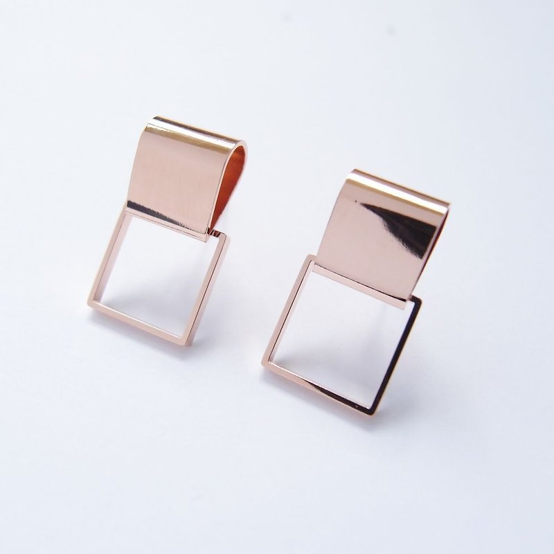 Geometry landscape 4 rose metal earrings - Earrings & Clip-ons - Copper & Brass 