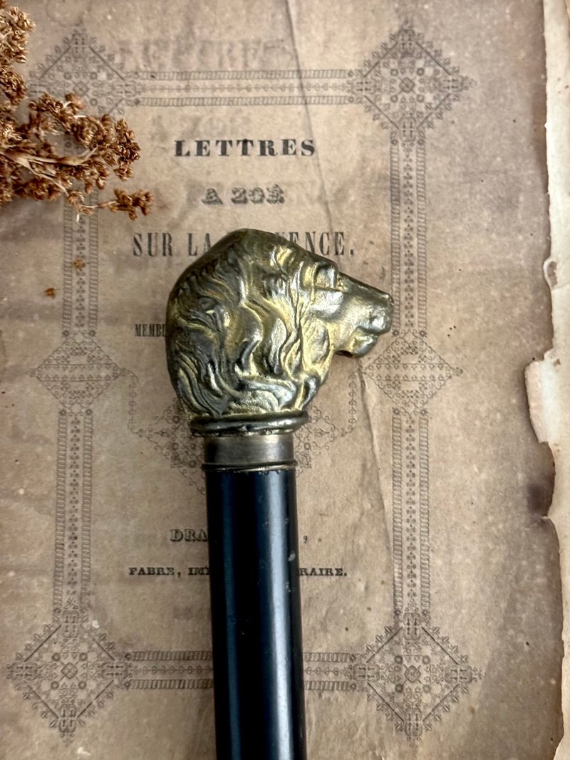 40838-French Antique Lion Head Cane - Elegant Black Design - อื่นๆ - ไม้ 