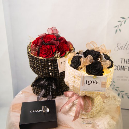クラシック】おしゃれなシャネル風永遠の花の花束 黒バラ/バレンタイン