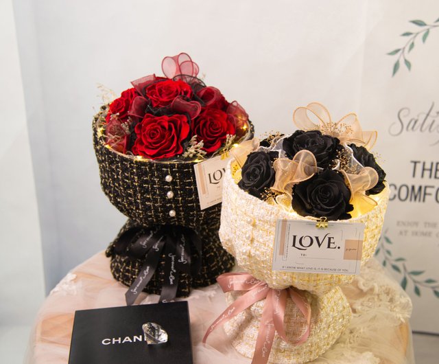 クラシック】おしゃれなシャネル風永遠の花の花束 黒バラ/バレンタイン