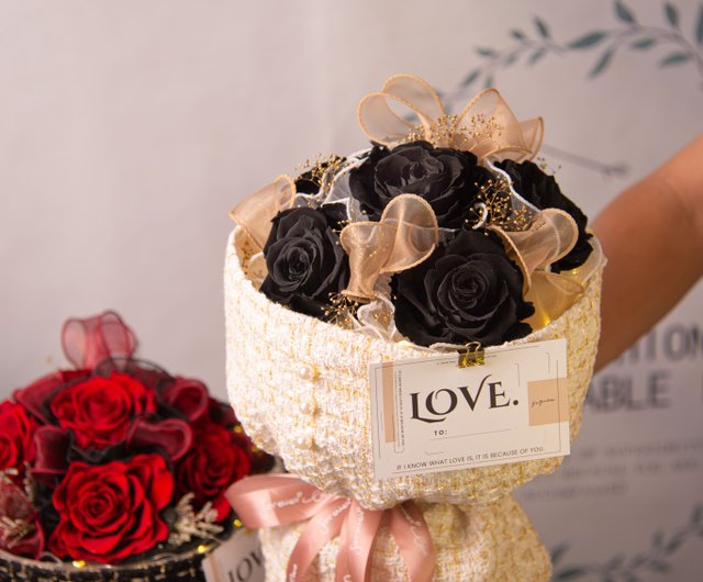 クラシック】おしゃれなシャネル風永遠の花の花束 黒バラ/バレンタイン